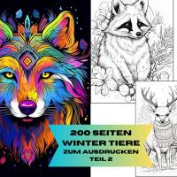 Winter Wild Tiere 200 Seiten PDF Malbuch Teil 2 Erwachsene Kinder Download Bild 1