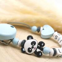 Schnullerkette Panda personalisiert mit Name Junge Blau Geschenk Geburt Baby Taufe Bild 2
