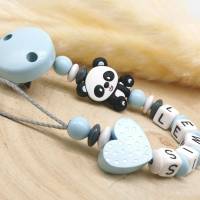 Schnullerkette Panda personalisiert mit Name Junge Blau Geschenk Geburt Baby Taufe Bild 4