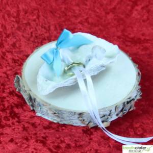 Elegante Austernmuschel-Ringschale (weiß) mit stilvollen türkis-weißen Satinbändern - Perfekte Aufbewahrung für Eheringe Bild 9