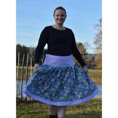 Faltenrock lila-blau, Trachtenrock, weitschwingender Taillenrock, traditioneller, knielanger Damenrock