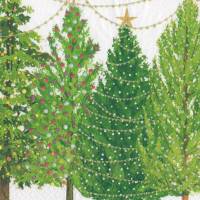 20 Cocktailservietten Christmas Trees with Lights, Tannenbäume geschmückt mit Lichtern, von Caspari Bild 1
