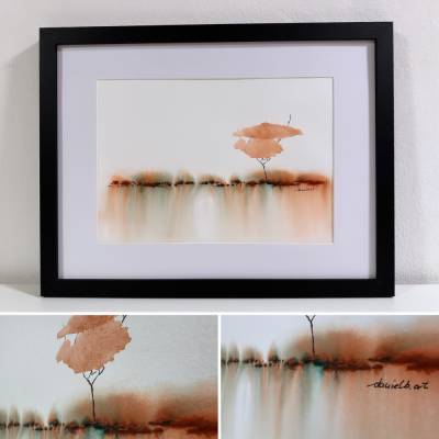 Abstraktes handgemaltes Aquarellbild Savanne - Unikat auf hochwertigem Aquarellpapier