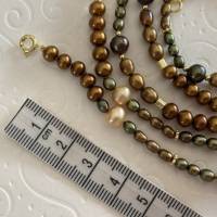Lange Perlenkette 110 cm, Zuchtperlen braun grün gelb gold, Geschenk für Mann, Frau, unisex, Handarbeit aus Bayern Bild 2