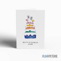 Personalisierte Geburtstagskarte mit Name und Alter | Regenbogen Torte Aquarell | A6 Klappkarte mit Briefumschlag Bild 1