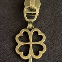 Zipper Glücksklee2, breit, lang, bronze / Schieber für Reißverschlüsse mit Spiralraupe Bild 1