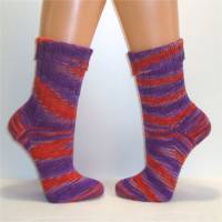 handgestrickte Socken, Strümpfe Gr. 38/39, Damensocken in lila, flieder und orange, Einzelpaar Bild 2