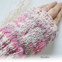 Handgestrickte Armstulpen/Pulswärmer mit Stern für Große - Damenstulpen,Handstulpen,Farbverlauf rosa Bild 3