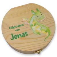 Milchzahndose personalisiert "Drache grün" / Milchzahnbox aus Holz Bild 1