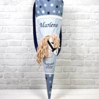 Schultüte aus Stoff mit Pferd in blau mit Sternen 70cm oder 85cm Mädchen Bild 2