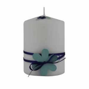 weiße, maritime Kerze mit großer Holzblume und blauem Satinbändchen, Maritimes Geschenk, Nautic Art, Urlaubsgeschenk Bild 2