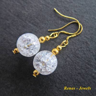 Edelstein Ohrhänger Bergkristall Perlen weiß goldfarben 925 Silber vergoldet