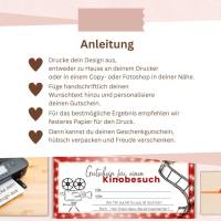 Gutschein Kino | Kinogutschein digital | Geschenkgutschein Vorlage | personalisierter Gutschein zum Drucken Bild 2