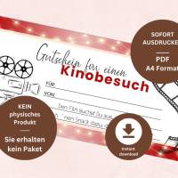 Gutschein Kino | Kinogutschein digital | Geschenkgutschein Vorlage | personalisierter Gutschein zum Drucken Bild 3