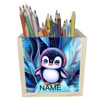 Pinguin Holz Stiftebox personalisiert z. B. mit Name und Schriftartwahl | 10x10x10cm | Stiftehalter Bild 1