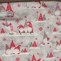 Weihnachten - Stoff aus 100% Baumwolle - knuffige Wichtel und Rentiere als Motiv Reststücke 160 cm breit  x 60  cm hoch Bild 1