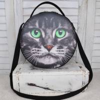Runde Handtasche Circlebag Katze Katzengesicht Wildleder - Imitat Bild 1