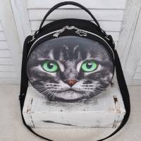 Runde Handtasche Circlebag Katze Katzengesicht Wildleder - Imitat Bild 2