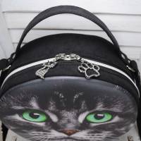 Runde Handtasche Circlebag Katze Katzengesicht Wildleder - Imitat Bild 3