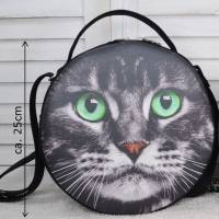 Runde Handtasche Circlebag Katze Katzengesicht Wildleder - Imitat Bild 8