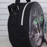 Runde Handtasche Circlebag Katze Katzengesicht Wildleder - Imitat Bild 9