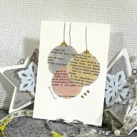 Schöne Weihnachtskarte mit drei Weihnachtskugeln aus bedrucktem Papier Bild 1
