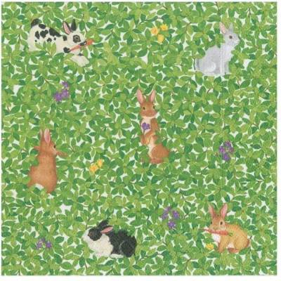 20 Cocktailservietten Bunnies and Boxwood, Hasen mit Frühlingsblumen im Grünen, von Caspari