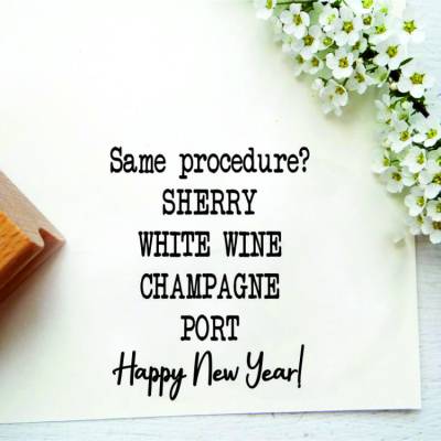 Stempel "Same procedure as last year?" für Silvestergeschenke, Silvestermitbringsel, Gastgeschenke, Partygeschen