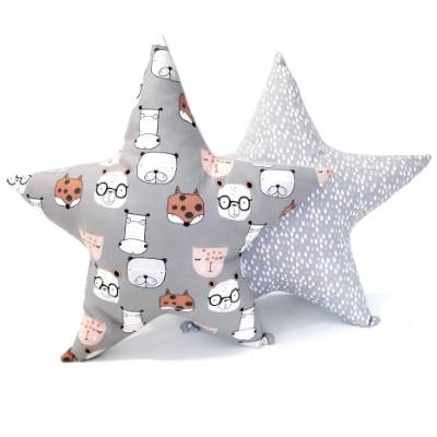 Kuschelkissen in Sternform 2-er Set mit Zootiere Motiven, Sternkissen