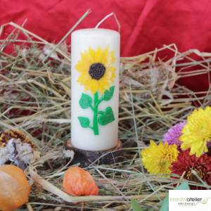 herbstliche Künstlerkerze Sonnenblume - die manuelle, kunsthandwerkliche Fertigung Bild 5