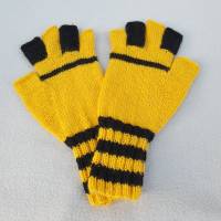 Fanhandschuhe ohne Fingerkuppen Vereinshandschuhe Gelb Schwarz Größe L Bild 1