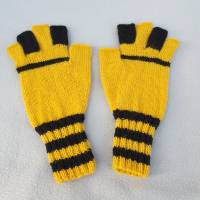 Fanhandschuhe ohne Fingerkuppen Vereinshandschuhe Gelb Schwarz Größe L Bild 3