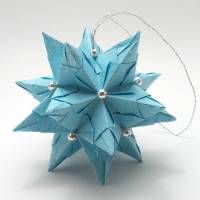 Mini-Bascetta-Stern im Eiskönigin-Stil, ca. 6 cm, Hellblau/Silber mit Glitzer und Aufhängeband Bild 1