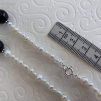 Perlenkette mit Onyx 96 cm lang, Zuchtperlen und Edelstein mit Si925, Wickelarmband, Geschenk, Handarbeit aus Bayern Bild 2
