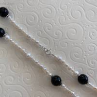 Perlenkette mit Onyx 96 cm lang, Zuchtperlen und Edelstein mit Si925, Wickelarmband, Geschenk, Handarbeit aus Bayern Bild 9