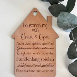 Geschenk für Oma und Opa - Personalisiertes Holzschild: Hausordnung von Oma und Opa Bild 2