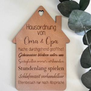 Geschenk für Oma und Opa - Personalisiertes Holzschild: Hausordnung von Oma und Opa Bild 6