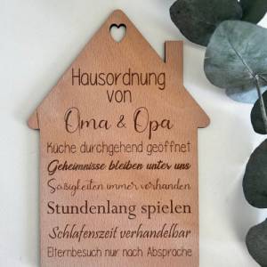 Geschenk für Oma und Opa - Personalisiertes Holzschild: Hausordnung von Oma und Opa Bild 8