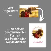 Mensch-Haustier-Portrait - mit Blumenkranz rosa | personalisierbar mit Wunschtext - Digitaldruck Tierportrait Bild 2