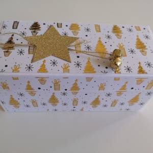 Explosionsbox zu Weihnachten  Weiß/Gold ca. 15,8 x 7 x 7,5 cm, Ideal als Geldgeschenk, Goldtöne, Glöckchen Bild 2