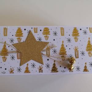 Explosionsbox zu Weihnachten  Weiß/Gold ca. 15,8 x 7 x 7,5 cm, Ideal als Geldgeschenk, Goldtöne, Glöckchen Bild 3