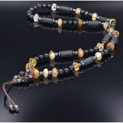 Herren Halskette aus Edelsteinen Citrin Lava Achat und Hämatit, Länge 72 cm