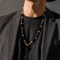 Herren Halskette aus Edelsteinen Citrin Lava Achat und Hämatit, Länge 72 cm Bild 4