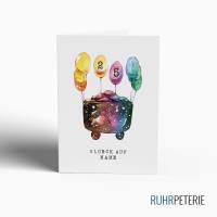 A6 Geburtstagskarte Ruhrpott Kohlenlore bunt Luftballons | Glück auf Karten  | Personalisierte Alter Name Bild 1