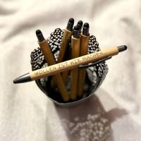 Kuli mit Spruch, lustiger Kugelschreiber mit Gravur, Bambus - Wollen ist wie machen, nur fauler Bild 1