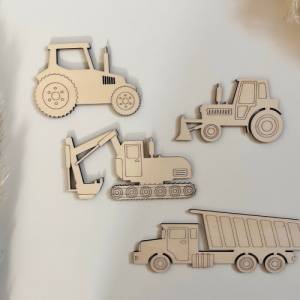 Kinderzimmer Dekoration Wanddeko Set aus Holz Baufahrzeuge Bagger Trecker Kipplaster 4er Set Bild 5