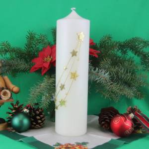 Elfenbeinfarbige Weihnachtskerze „Sternenzauber“ in gold Bild 1