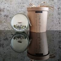 Handgegossene Duftkerze Sojawachskerzen mit Holzdocht und Trockenblumen - Geschenkbox - 10 Düfte - 150g - Vegan Bild 9