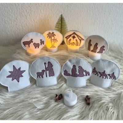 Stickdatei, LED Cover, Teelichthalter, Krippe Jesus Geburt, Weihnachten Set 906