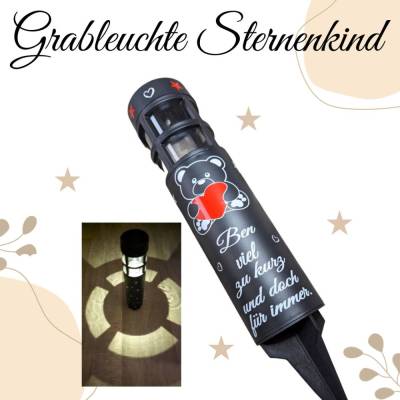Grablicht Solar Sternenkind Bärchen, Personalisiert, Kerze, Gedenklicht, Trauerlicht, Erinnerungslicht, Grab
